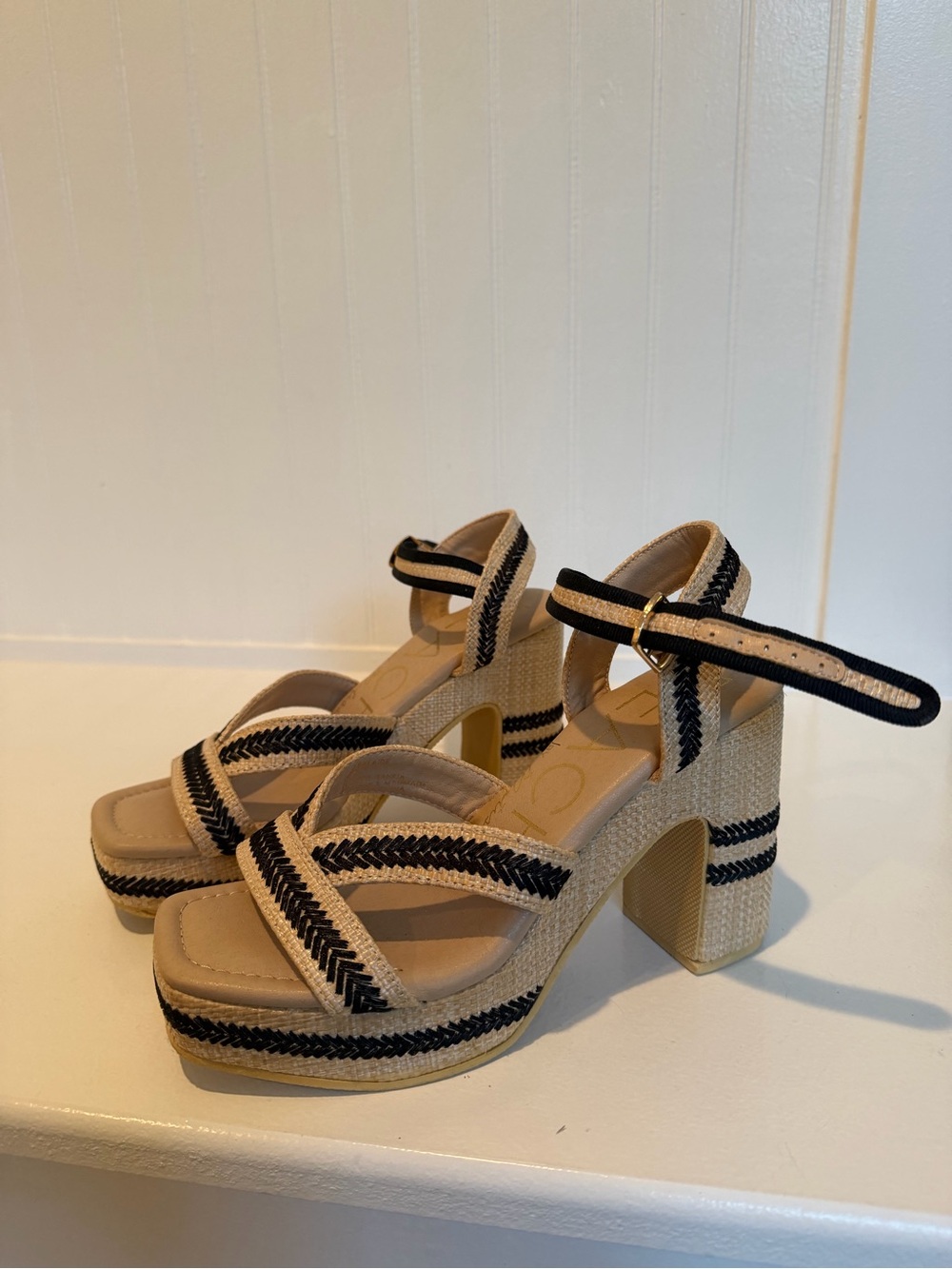 BEACH by Matisse- Beige and Black Strappy Platform Sandals - Women's